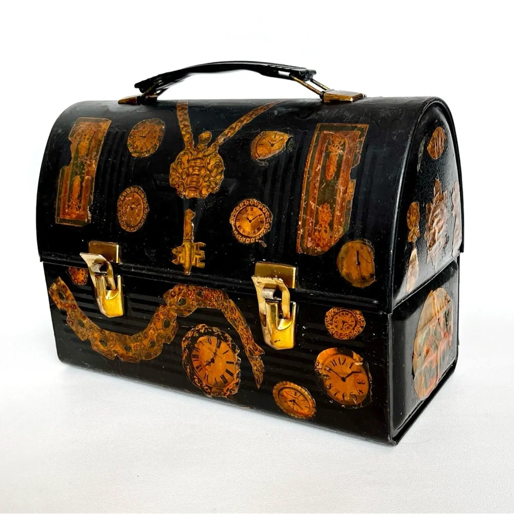 Vintage Decoupage Lunchbox 1960s Retro Mid C Storage Box Jewelry Crafts Watches